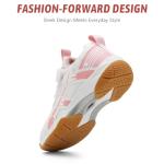 Ozefiad Boys Girls Badminton Shoes Kids Court Tennis Shoes Pickleball Racket Sneakers for Child Comfort Non Marking Anti-Slip Sport Squash Shoes (Little Kids/Big Kids) White Pink
