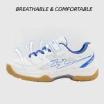 cungel Kids Volleyball Tennis Pickleball Badminton Shoes, Boys Girls Indoor Court Tennis Shoes, Hook & Loop Strap Athletic Sneakers for Little Kid/Big Kid White Blue