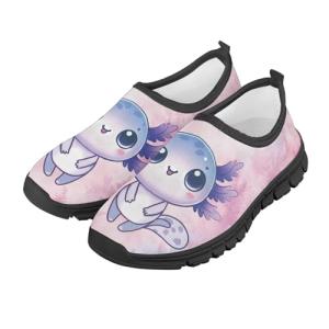Ctsgobvahy Girl's Tennis Sneaker, Kids Easy-to-Put-On Low-Top Shoes, Cute Axolotl Children's Lightweight Non-Slip Elastic Playing Shoes Suitable for Running, Pickleball, and Baseball