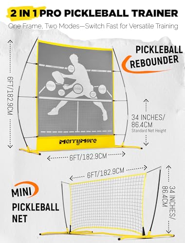 MerryMove Pickleball Practice Rebounder for Training: Portable Pickleball Rebounder Board and Mini Pickleball Net Indoor Outdoor - 2 in 1 Pickleball Trainer
