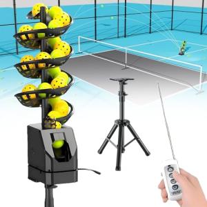Giuggiolared Pickleball Machine with Triangular Stability Base and Auto Swing – Tennis Ball Machine for Practice 33 Balls Capacity, for Beginners, Adjustable Height & Angle
