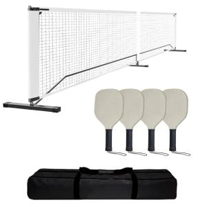 22FT Portable Pickleball Net for Driveway with Carry Bag – Regulation Size 22 Ft Pickleball Net System with Sturdy Metal Frame, 4 Paddles & 4 Outdoor Pickleballs, Fast Setup, Weather‑Resistant for Bac