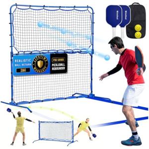 Pickleball Practice Rebounder Net with Pro Paddles Set for Dink Volley Solo Training Equipment, Mini Pickleball Net 2in1 Trainer for Outdoor Driveway Backyard and Indoor Garage, Easy Setup & Storage