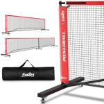 Portable Pickleball Net Set with Wheels, Regulation Size 22 FT & Half Court 11 FT, Steady Metal Frame Pickle Ball Net Set System with Carry Bag for Backyards, Driveways, and Garages (Black&Red)