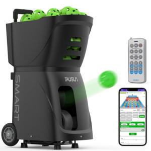PUSUN PP-Smart Pickleball Machine – Professional Auto Ball Server with APP Controlled Auto Feed, 80+ Ball Capacity, 10 Training Modes, 4-6Hr Battery Life, Club & School Training (Black)