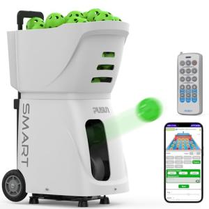 PUSUN Smart Pickleball Machine PP-Smart - APP Controlled Auto Feed, 10 Training Modes, 80 Ball Capacity, 4-6Hr Battery Life, Suitable for All Level Players(White)