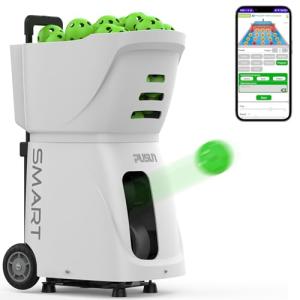 PUSUN PP SMART Pickleball Machine – Automatic Pickleball Launcher with APP & Remote, 80+Ball Capacity, Adjustable Speed, Spin & Frequency, 4–6Hr Battery for Indoor & Outdoor Training (White)