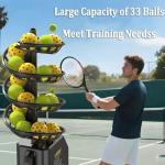 Tennis Ball Dropping Machine, Portable Tennis Ball Tosser with Remote Control, 33 Ball Capacity, Height & Direction Adjustable, Pickleball Launcher for Beginners, Kids, Court