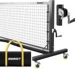 Pro Pickleball Net with Wheels, Hand Crank Tension System, 22ft Tournament IFP Regulation Size, Heavy Duty Frame, Anti-Sag, Locking Wheels, Perfect for Outdoor Court & Indoor Gym