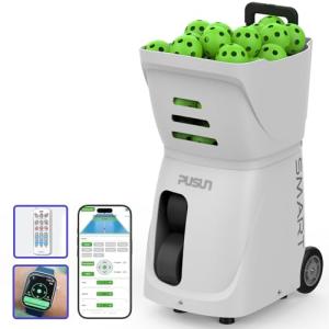 PUSUN PP-Smart Pickleball Machine with APP & Remote Control, 20 Landing Points, Adjustable Spin, 80-Ball Capacity, Portable Pickleball Ball Launcher Solo & Team Practice – Beginners to Pros