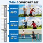 Haokelball Badminton Volleyball Pickleball Net Set, 22FT Portable All-in-One Nets System for Outdoor Beach Indoor with Adjustable Height, Includes Balls Rackets Pump Carry Bag