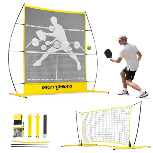 MerryMove Pickleball Practice Rebounder for Training: Portable Pickleball Rebounder Board and Mini Pickleball Net Indoor Outdoor - 2 in 1 Pickleball Trainer