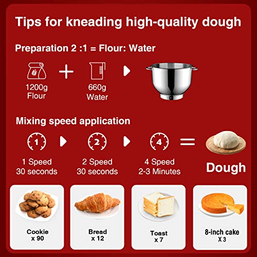 KUCCU 6.5 Qt Stand Food Mixer in Red