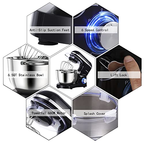 Aucma 6.5QT 660W Stand Mixer with 6-Speed