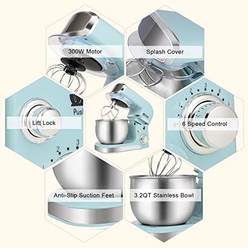 Small Stand Mixer with 6 Speeds and Attachments