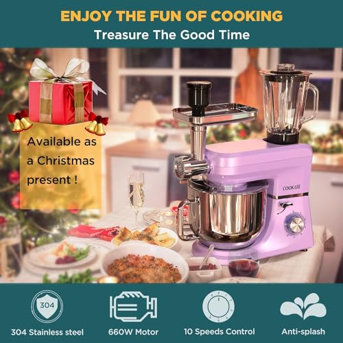 COOKLEE 6-IN-1 Stand Mixer, 8.5 Qt. Lavender
