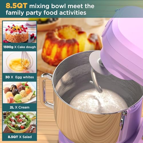 COOKLEE 6-IN-1 Stand Mixer, 8.5 Qt. Lavender