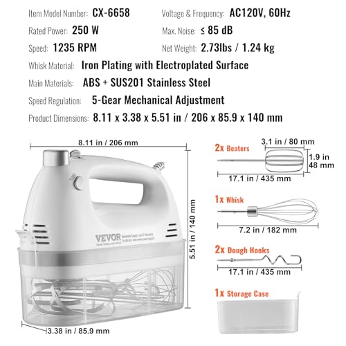 VEVOR Electric Hand Mixer with Turbo Boost & Storage Case