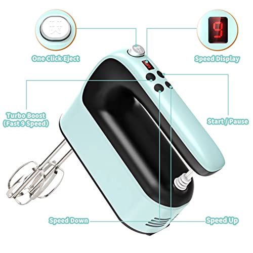 Yomelo 9-Speed Digital Hand Mixer Electric, 400W (Ice Blue)
