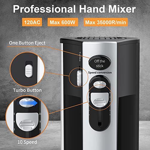 Powerful 600W Electric Hand Mixer with 10 Speeds
