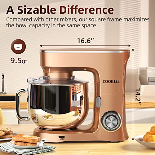 COOKLEE Stand Mixer, 9.5 Qt. 660W Champagne