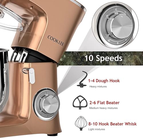 COOKLEE Stand Mixer, 9.5 Qt. 660W Champagne