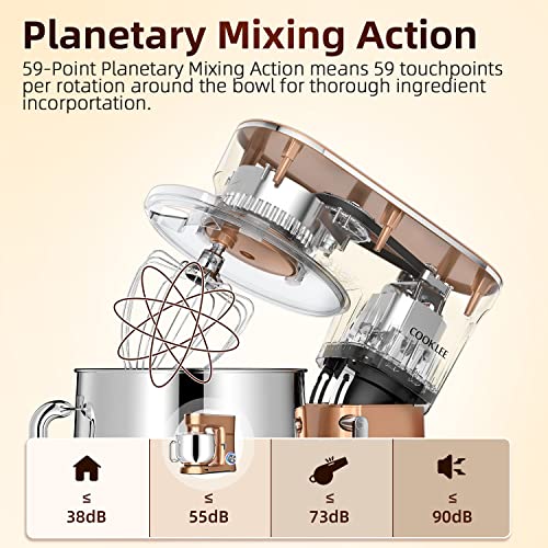 COOKLEE Stand Mixer, 9.5 Qt. 660W Champagne