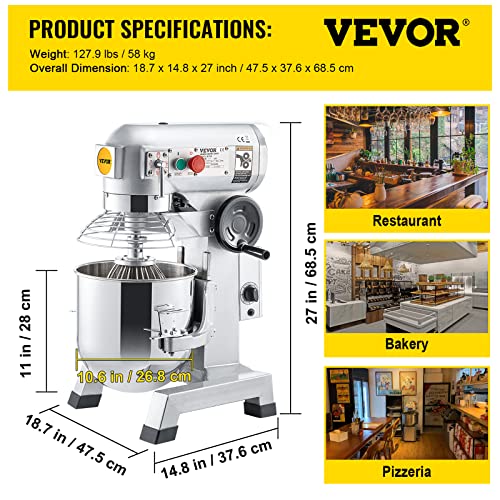 VEVOR Commercial Stand Mixer, 15Qt with 3 Speeds