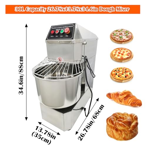 30QT Double Action Spiral Stand Mixer for Commercial Kitchens