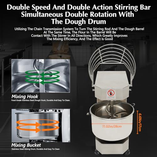 10.5Qt Spiral Mixer 1000W Dual Rotating Dough Kneading