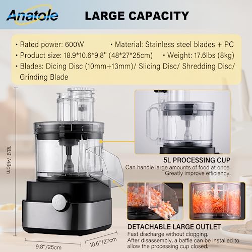 Anatole Commercial Food Processor 20-Cup Electric Vegetable Dicer