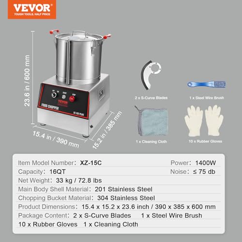 VEVOR 1400W Food Processor with 2 Extra Blades