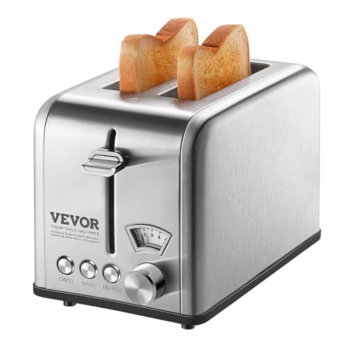VEVOR Retro Stainless Steel 2-Slice Toaster with 6 Settings