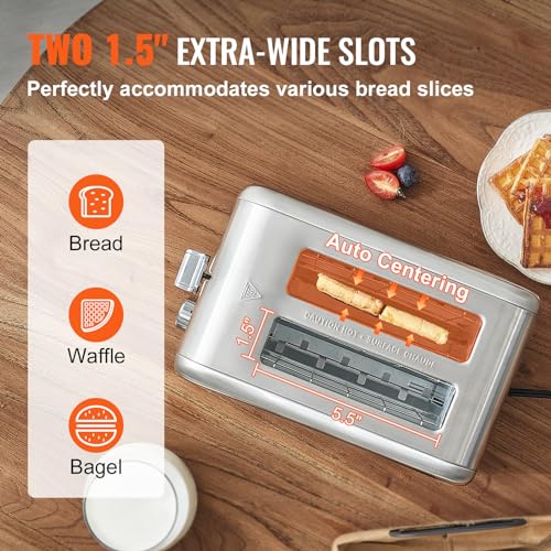 VEVOR Retro Stainless Steel 2-Slice Toaster with 6 Settings