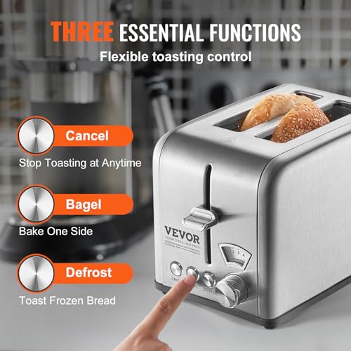 VEVOR Retro Stainless Steel 2-Slice Toaster with 6 Settings