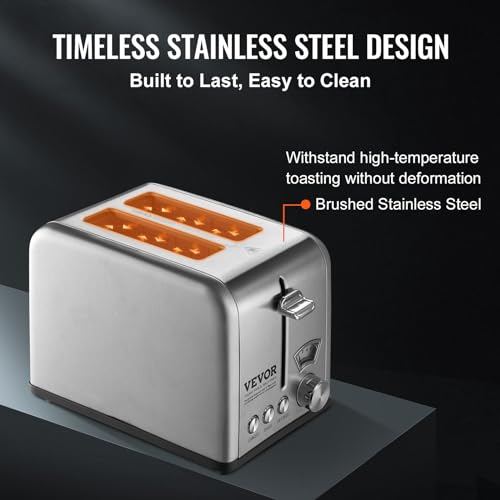 VEVOR Retro Stainless Steel 2-Slice Toaster with 6 Settings