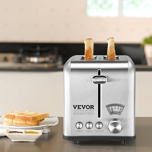 VEVOR Retro Stainless Steel 2-Slice Toaster with 6 Settings