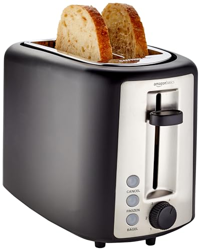 Amazon Basics 2-Slice Toaster - 6 Shade Settings, Black/Silver
