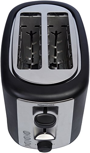 Amazon Basics 2-Slice Toaster - 6 Shade Settings, Black/Silver