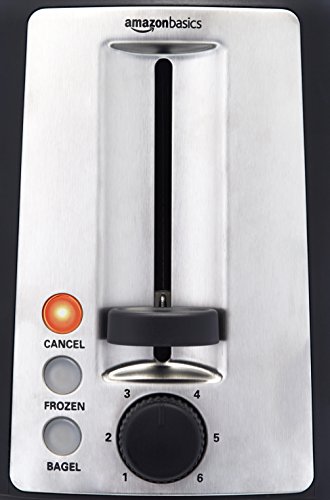 Amazon Basics 2-Slice Toaster - 6 Shade Settings, Black/Silver