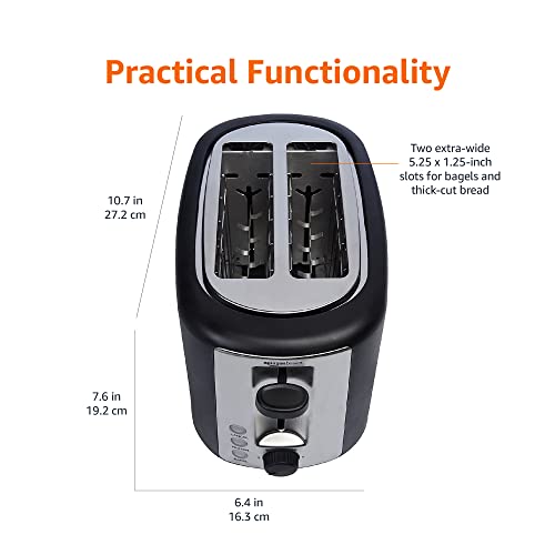 Amazon Basics 2-Slice Toaster - 6 Shade Settings, Black/Silver