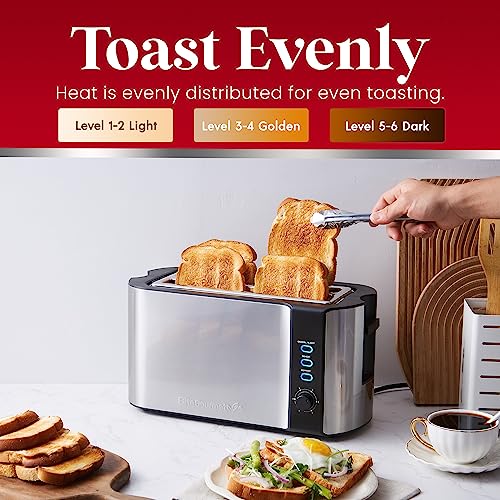 Elite Gourmet Long Slot 4 Slice Toaster, Stainless Steel
