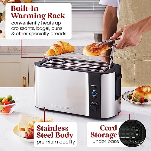 Elite Gourmet Long Slot 4 Slice Toaster, Stainless Steel