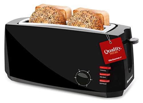 Elite Gourmet Long Slot 4 Slice Toaster Black
