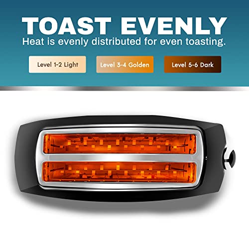 Elite Gourmet Long Slot 4 Slice Toaster Black