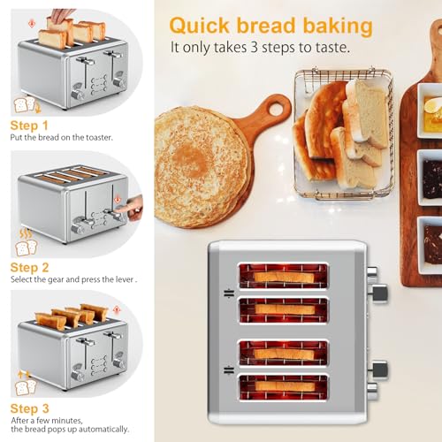 WHALL Stainless Steel Toaster: 6 Shade Settings, Bagel/Defrost/Cancel