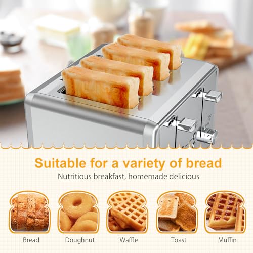 WHALL Stainless Steel Toaster: 6 Shade Settings, Bagel/Defrost/Cancel