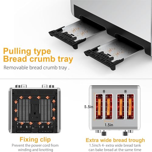WHALL Stainless Steel Toaster: 6 Shade Settings, Bagel/Defrost/Cancel