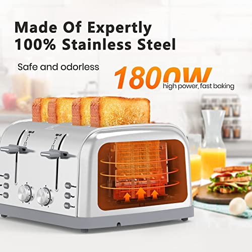 Stainless Steel 4-Slice Retro Toaster - 7 Shade Settings
