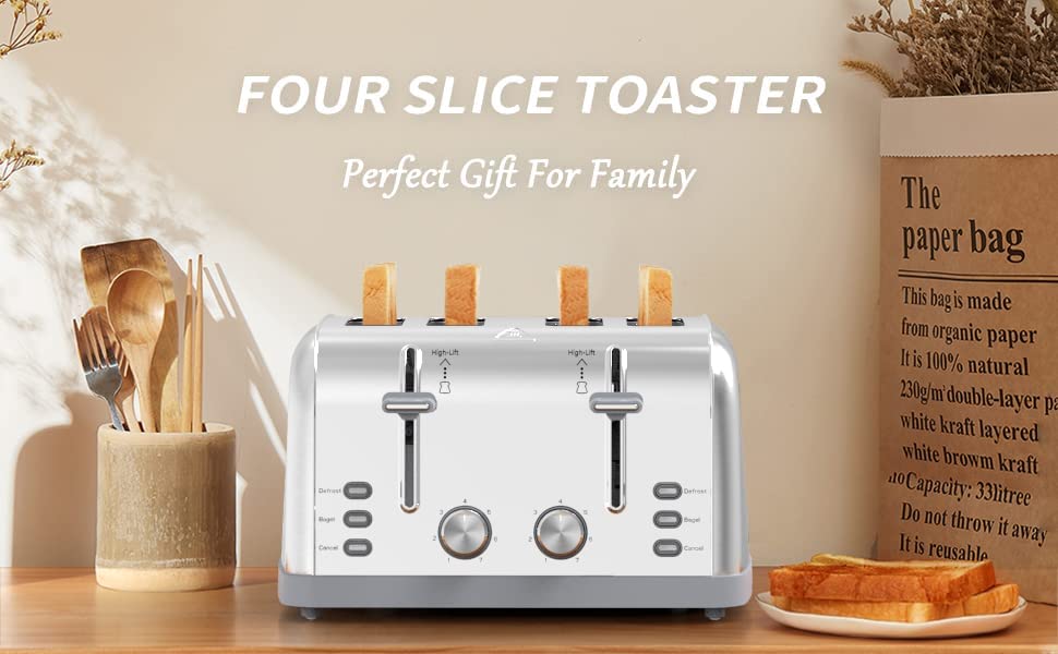 Stainless Steel 4-Slice Retro Toaster - 7 Shade Settings